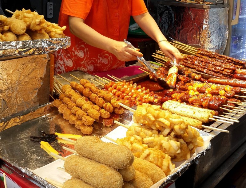 Korean Street Food In Myeongdong South Korea