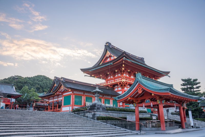Staircase Leading To A Red Japanese Temple In Fushimi Japan.