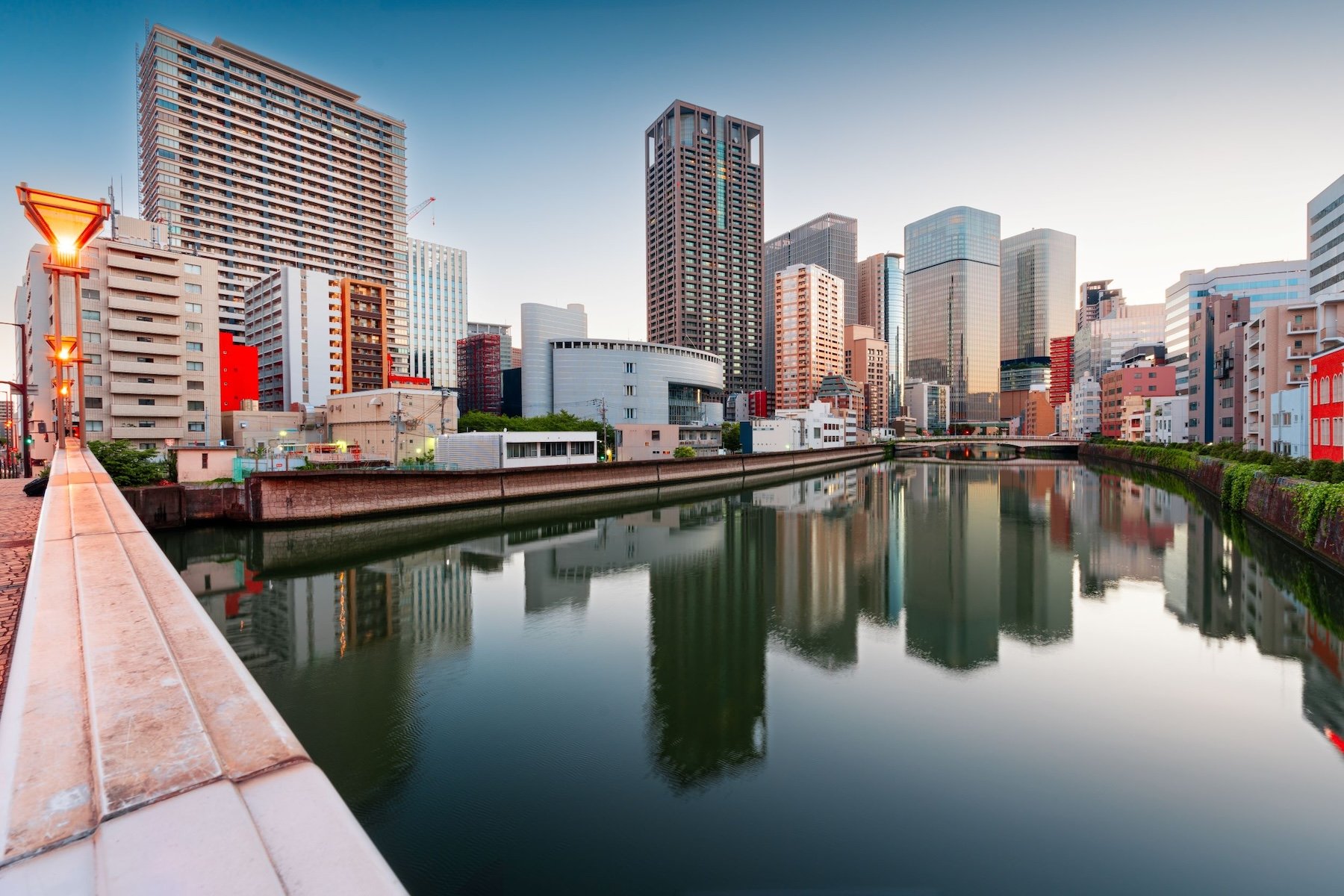 Osaka, Japan Cityscape On The River At Dusk