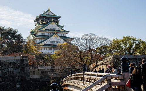 Bridge Leading To Osaka Castle With Trees