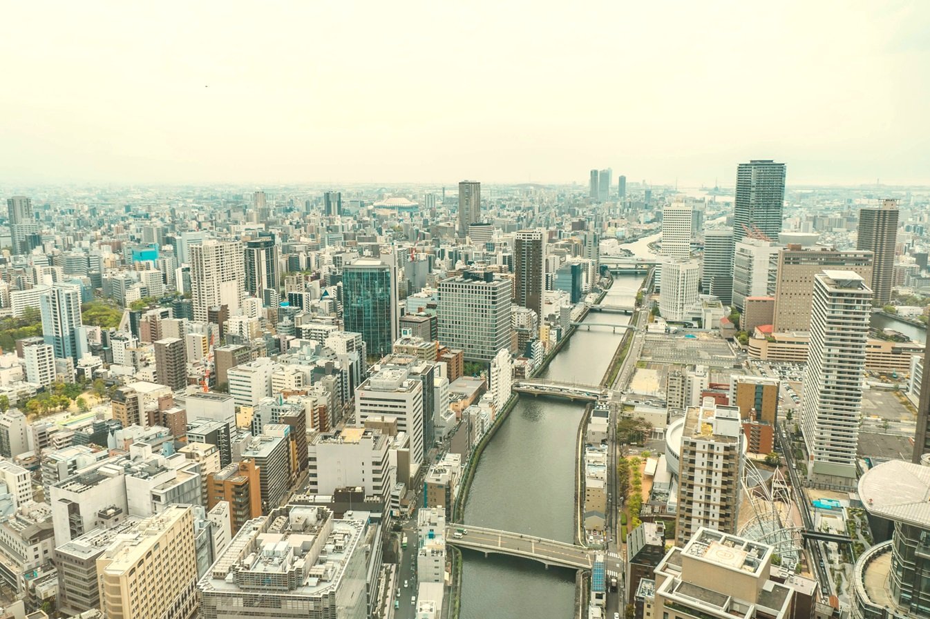 Osaka Sunny Skyline Yodo River Skyscraper Buildings