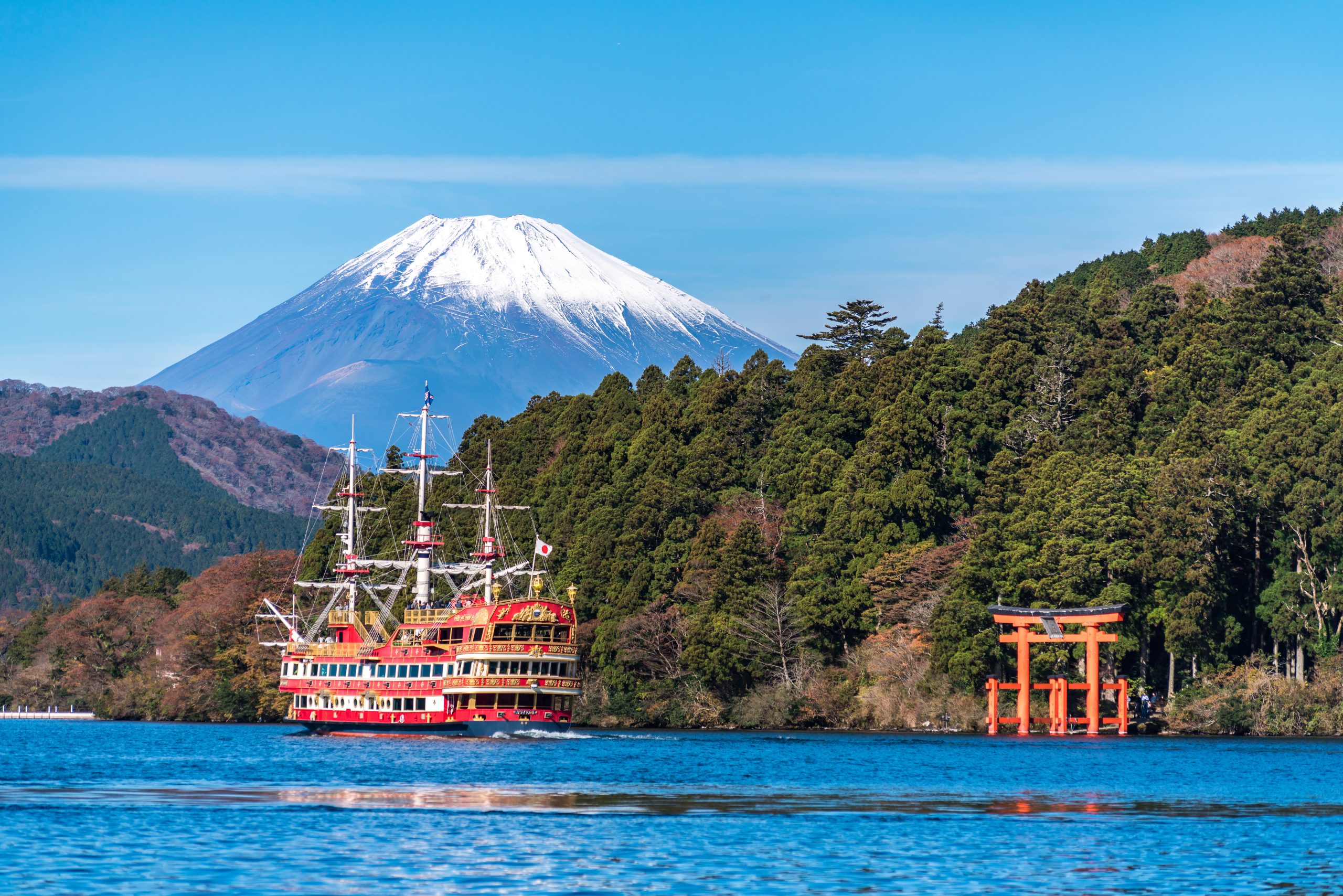 Lake Ashi Cruise Hakone With Mount Fuji In Distance