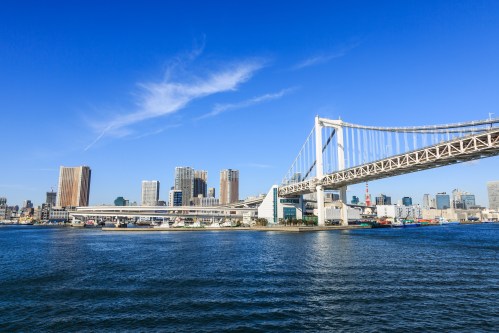 10 Day Budget Japan Tour - The Rainbow Bridge, Odaiba, Tokyo Taking From The Cruise Ship While It Was Sailing