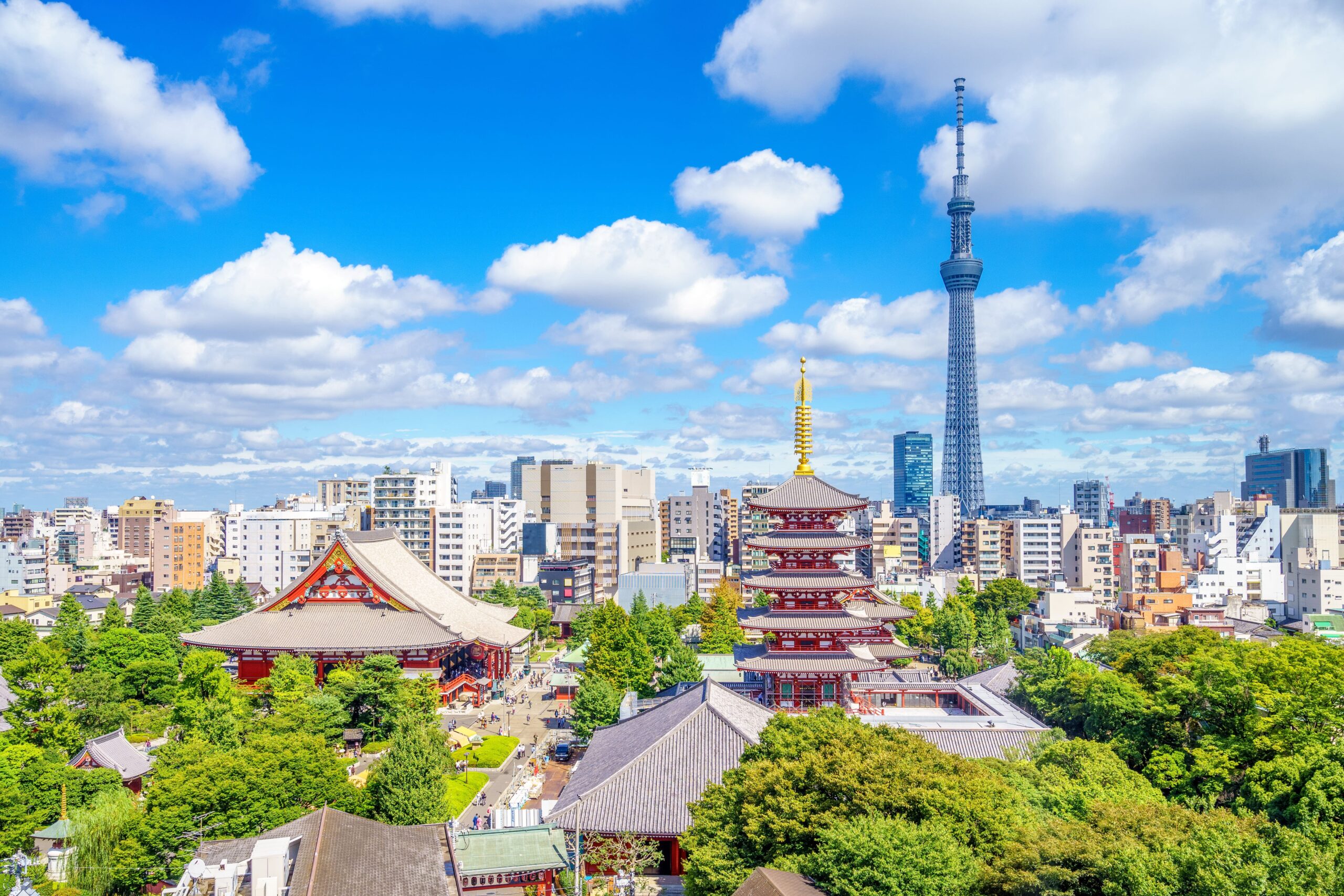 Tokyo Cityscape With Blue Sky And Clouds.